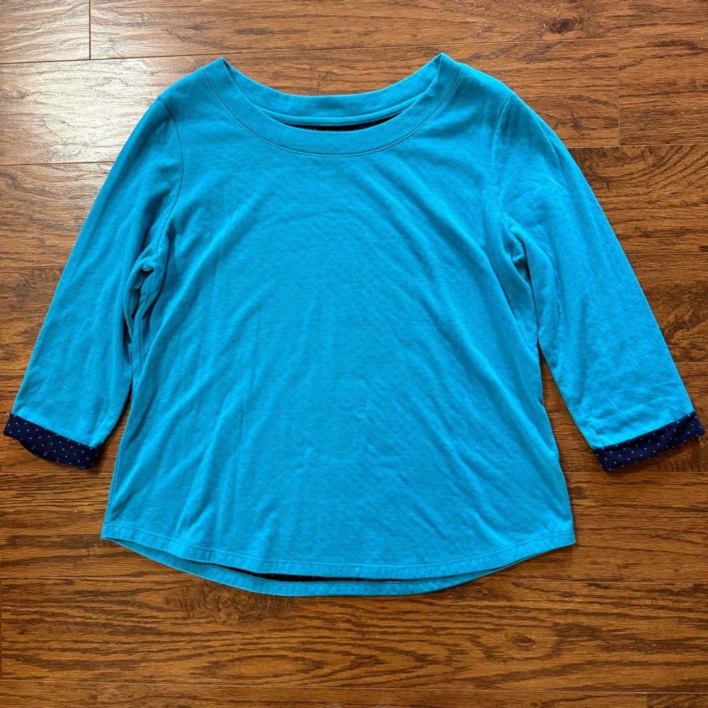 Kim Rogers Blue 3/4 Sleeve Top Size Petite Large